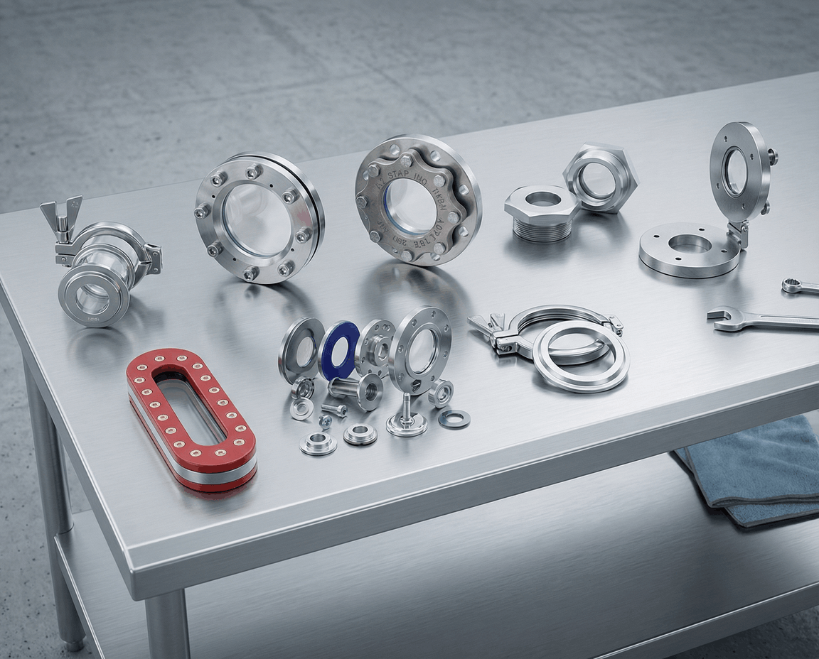 PED-zertifizierte industrielle Schauglasbaugruppe mit Borosilikat-Sicherheitsfusionsglas und Flanschmontage für Prozessbehälterbeobachtung