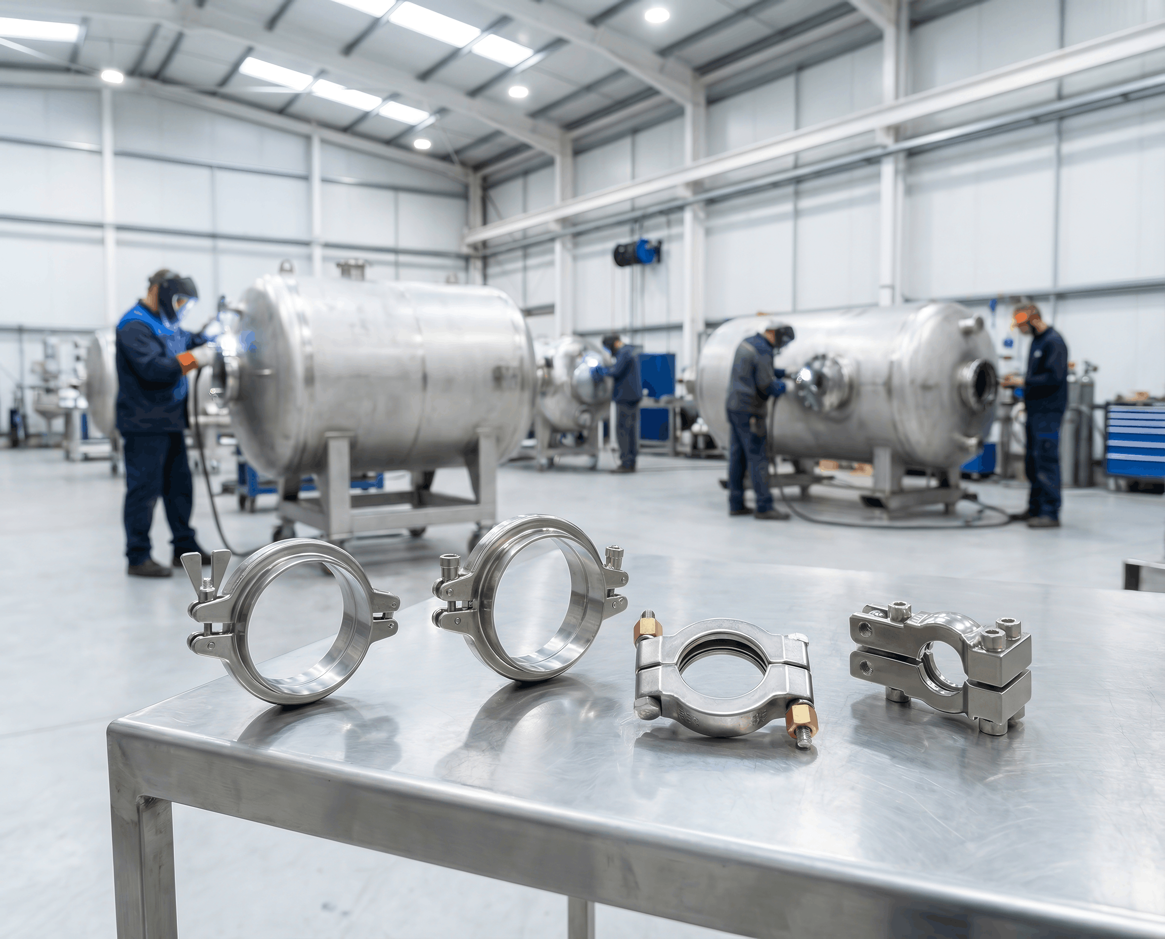 DIN 32676 Sanitär-Tri-Clamp-Verbindungsbaugruppe mit 316L Edelstahl-Bördeln, PTFE-Dichtung und Klammer für pharmazeutische Anwendungen