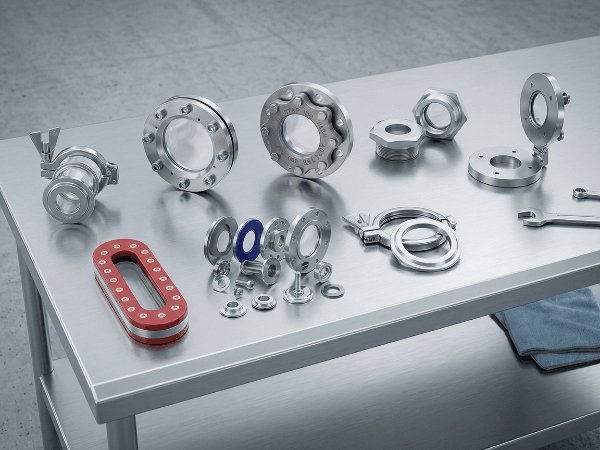 PED certified industrial sight glass assembly with fused safety glass for process vessel observation